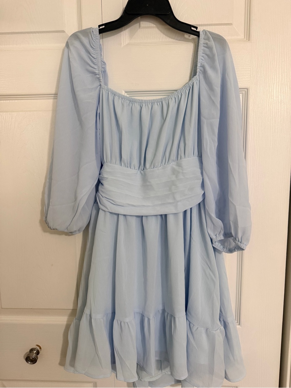Expira Light Blue Chiffon Puff Sleeve Dress